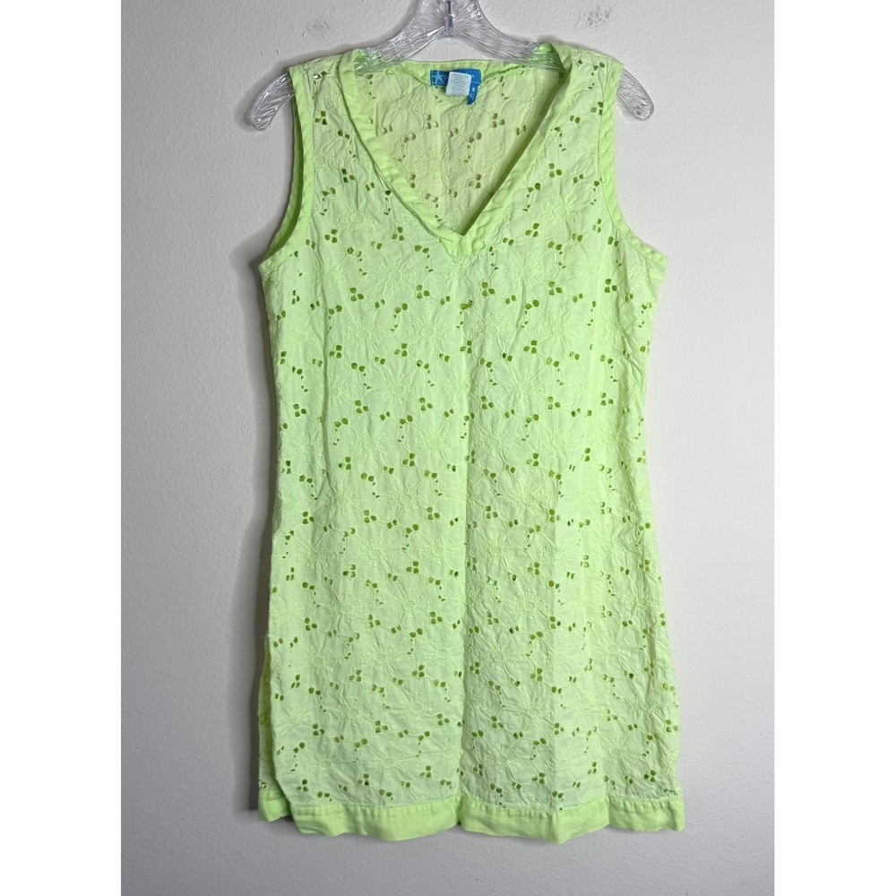 Fresh Produce Dress Womens S Lime Green Eyelet Cotton Sleeveless V-Neck NS103